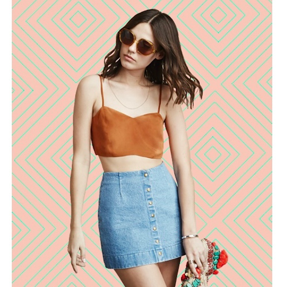 REFORMATION Marigold Recycled Fabric Sleeveless V-Neck Camisole Crop Tank Top XS
